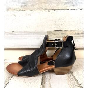 Miz Mooz Womens EU 38 Black Corra Embroidered Leather Peep Toe Heeled Sandals